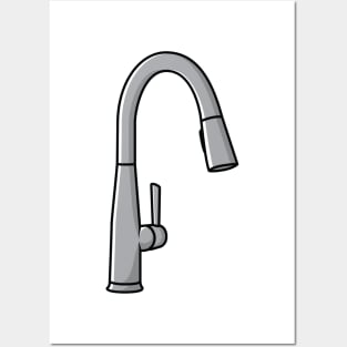 Steel Water Supply Faucets For Bathroom And Kitchen Sink Sticker vector illustration. Home interior objects icon concept. Kitchen faucet sticker design logo with shadow. Posters and Art